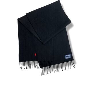 POLO Ralph Lauren Wool Scarf Lambswool Made in Scotland Black Fringe